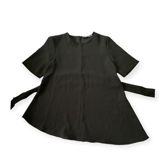 ZARA WOMAN V NECK Belted Asymmetrical blouse top, Black, Size S - Picture 5 of 14